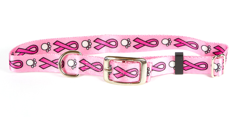 Premium TuffLock Pink Ribbons - Metal Buckle Dog Collar